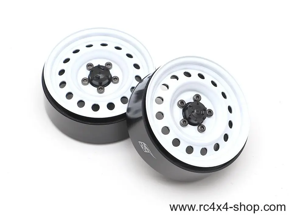 Boom Racing 1.9 Narrow 21mm Badass Classic 16-Hole Steelie & CNC Aluminum Beadlock Wheels w/ Center Hubs (Front) 2pcs White