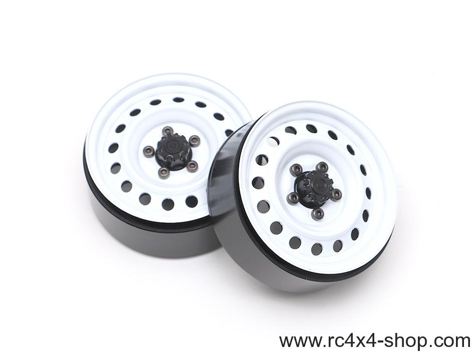Boom Racing 1.9 Narrow 21mm Badass Classic 16-Hole Steelie & CNC Aluminum Beadlock Wheels w/ Center Hubs (Rear) 2pcs White