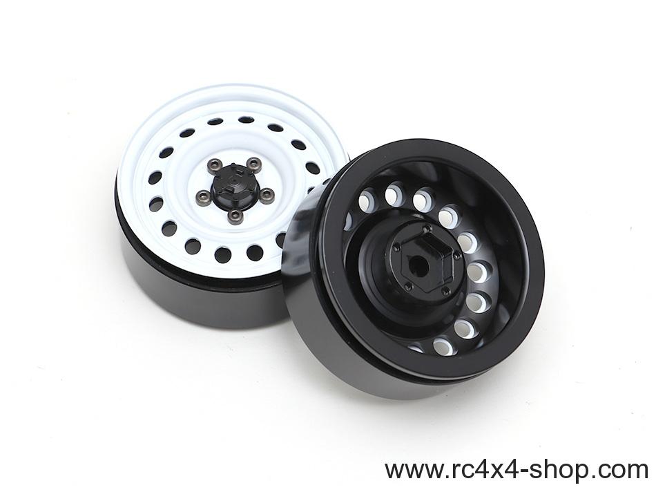 Boom Racing 1.9 Narrow 21mm Badass Classic 16-Hole Steelie & CNC Aluminum Beadlock Wheels w/ Center Hubs (Rear) 2pcs White