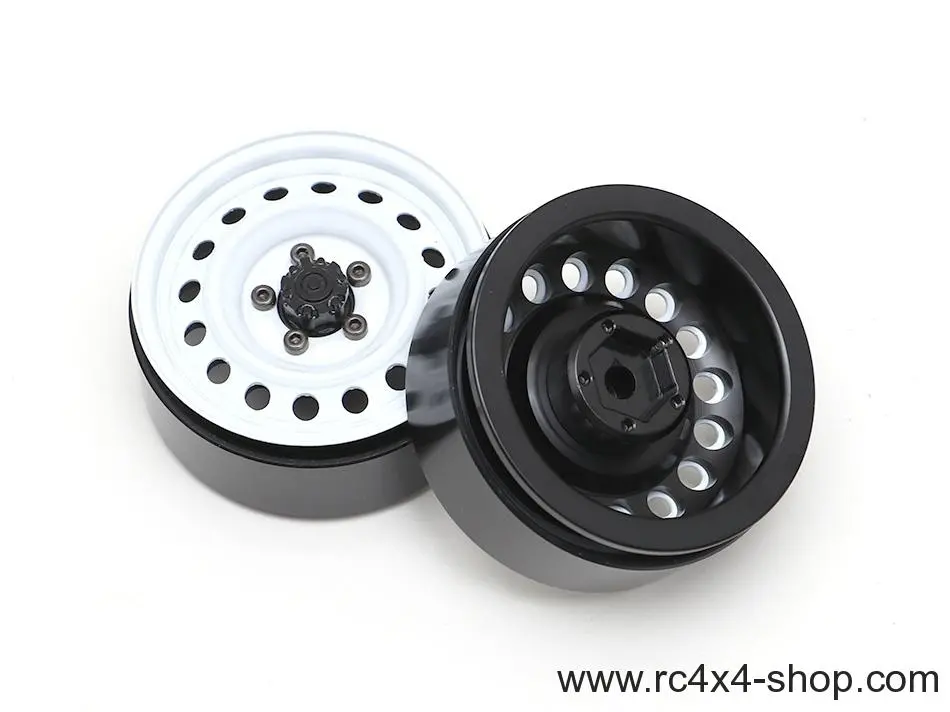 Boom Racing 1.9 Narrow 21mm Badass Classic 16-Hole Steelie & CNC Aluminum Beadlock Wheels w/ Center Hubs (Front) 2pcs White