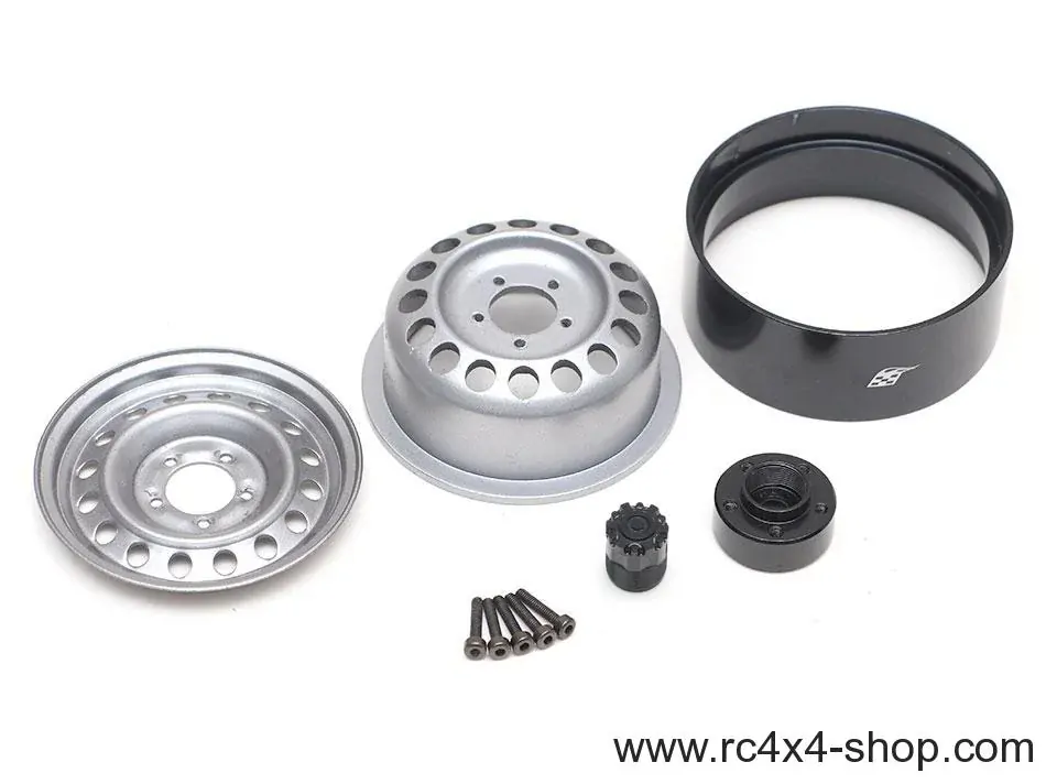 Boom Racing 1.9 Badass Classic 16-Hole Steelie & CNC Aluminum Beadlock Wheels W/ Center Hubs (Front) 2pcs Gun Metal