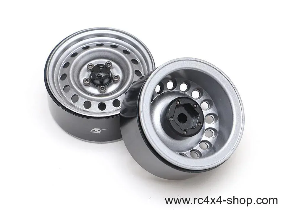 Boom Racing 1.9 Badass Classic 16-Hole Steelie & CNC Aluminum Beadlock Wheels W/ Center Hubs (Rear) 2pcs Gun Metal