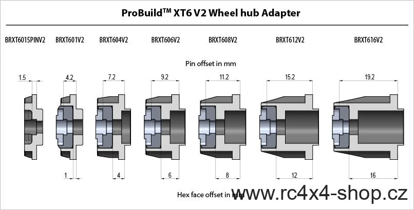 Boom Racing ProBuild™ XT616 V2 6-Lug Aluminum 12mm Wheel Hub Adapters 16MM Offset (2) Black