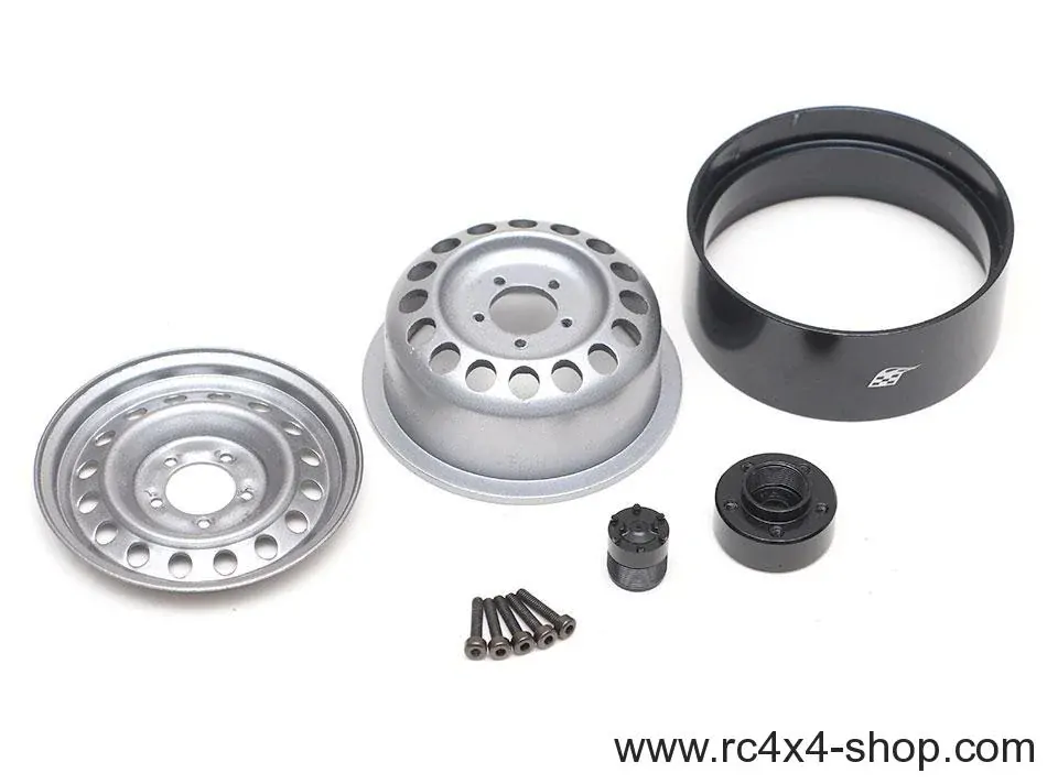Boom Racing 1.9 Badass Classic 16-Hole Steelie & CNC Aluminum Beadlock Wheels W/ Center Hubs (Rear) 2pcs Gun Metal